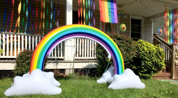 Image of a inflatable rainbow.