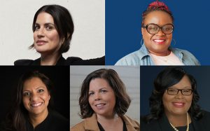 Images of five women. From left to right: Tara Orlando, Nicole Wormley, Zavida Mangaru, RoseMary Costa-Lopes, and Zenita Henderson