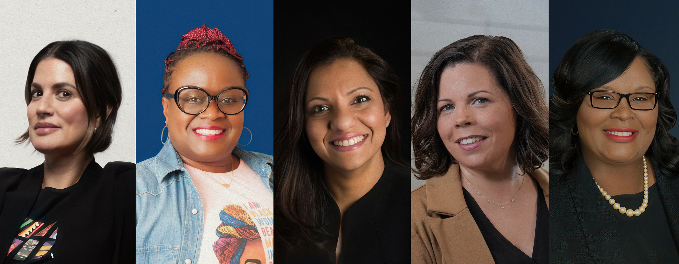 Images of five women. From left to right: Tara Orlando, Nicole Wormley, Zavida Mangaru, RoseMary Costa-Lopes, and Zenita Henderson