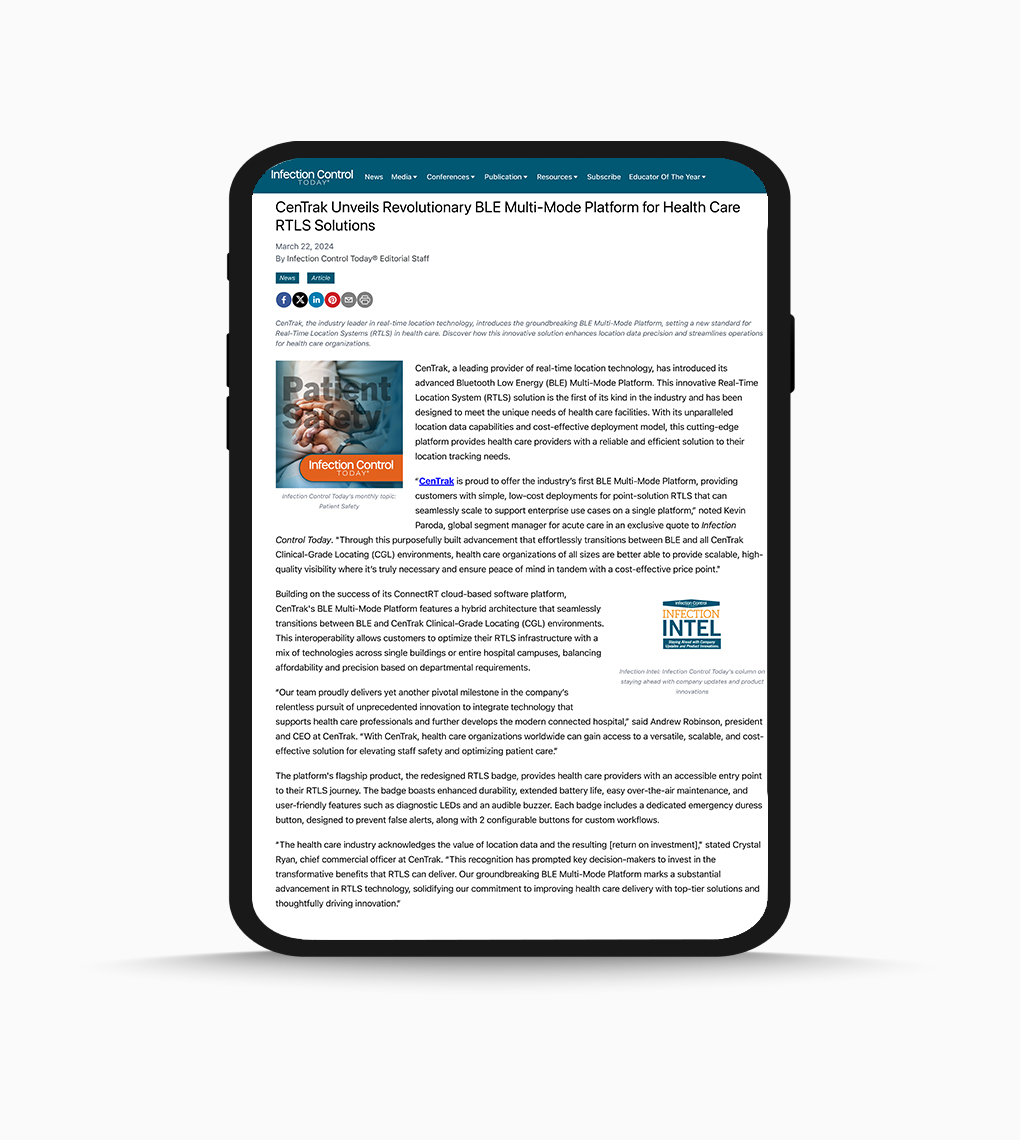 Infection Control Today article featuring CenTrak.