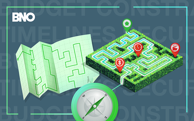 Navigating a hedge maze while avoiding dead ends.