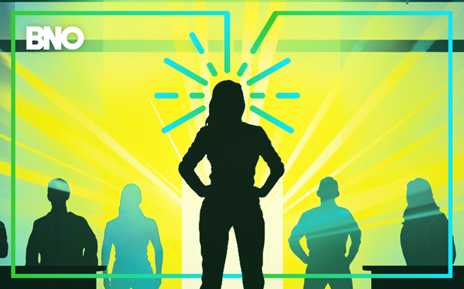 Artwork of employees acting as shining examples of brand evangelists.